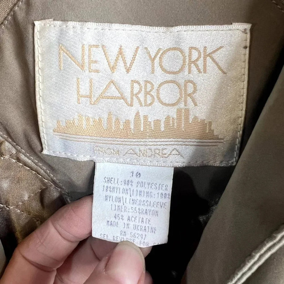 New York Harbor Vtg Hooded Khaki Trench Coat with Liner Size 10 - Picture 12 of 15